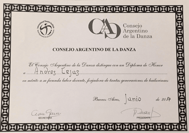 Diploma de Honor - Consejo Argentino de la Danza
